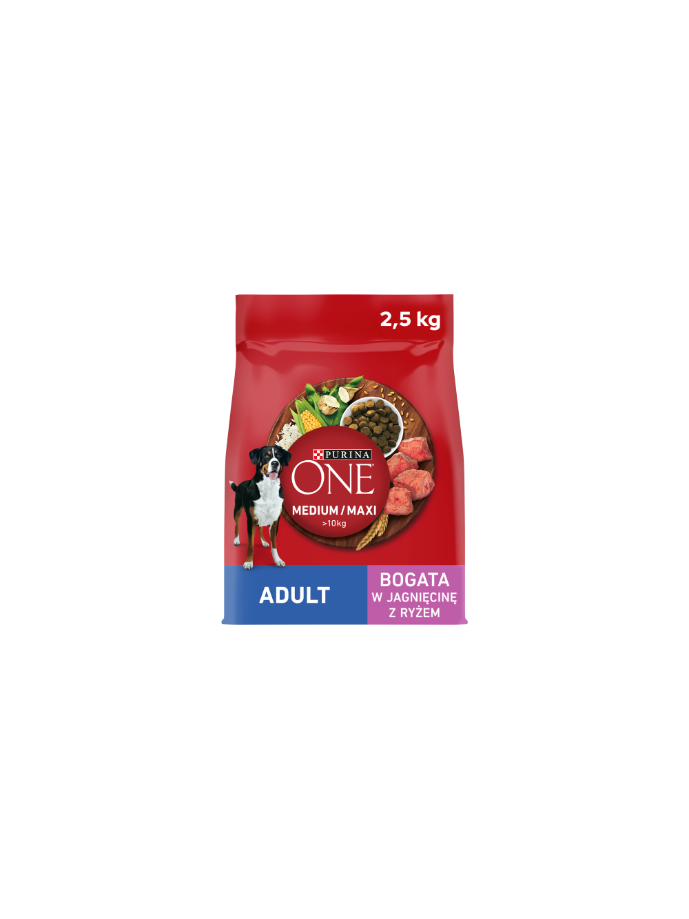 PURINA ONE Adult Medium/Maxi Karma dla dorosłych psów bogata w jagnięcinę z ryżem 2,5 kg