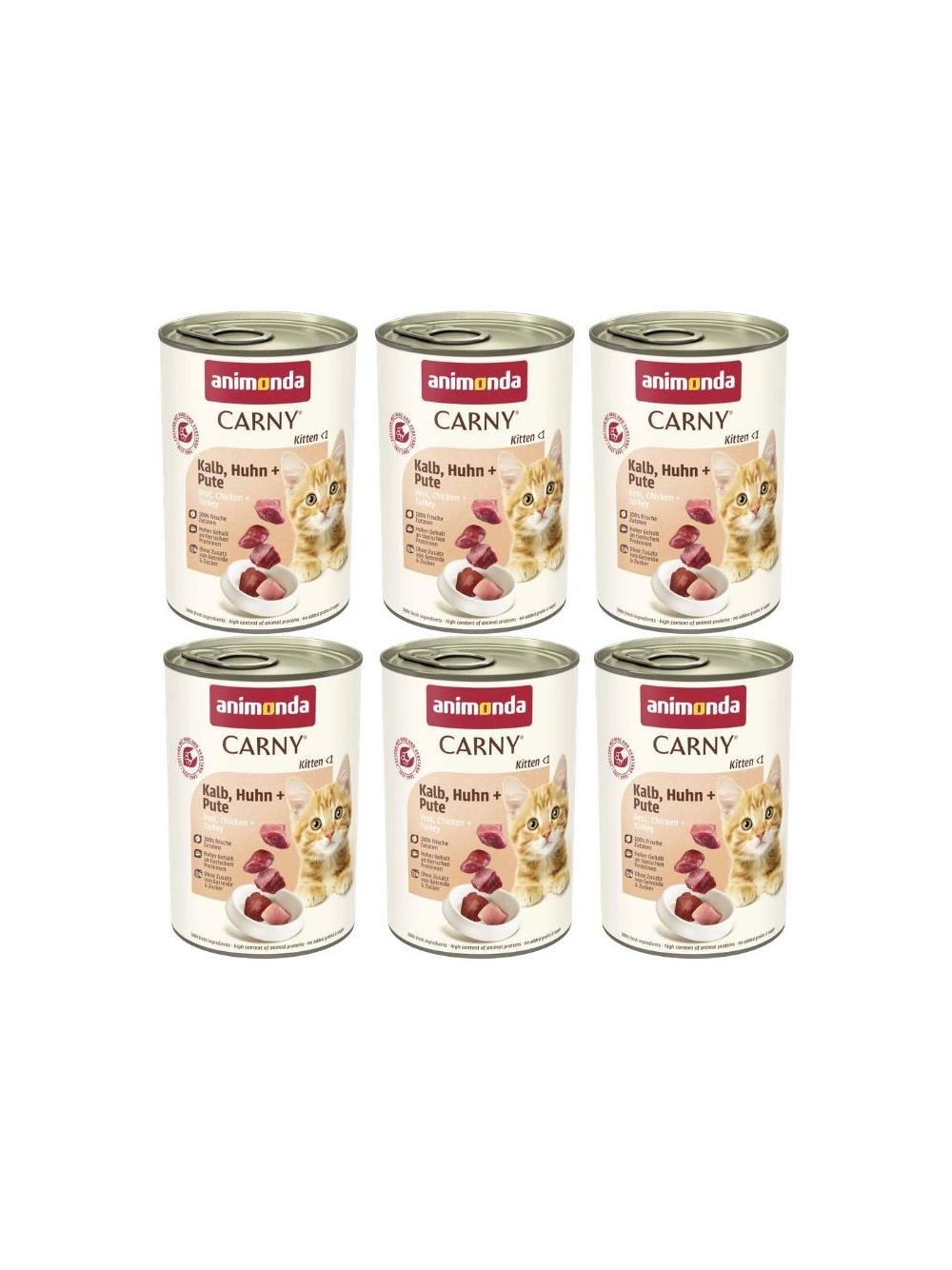 ANIMONDA Cat Carny Kitten smak: cielęcina, kurczak i indyk 6x400g
