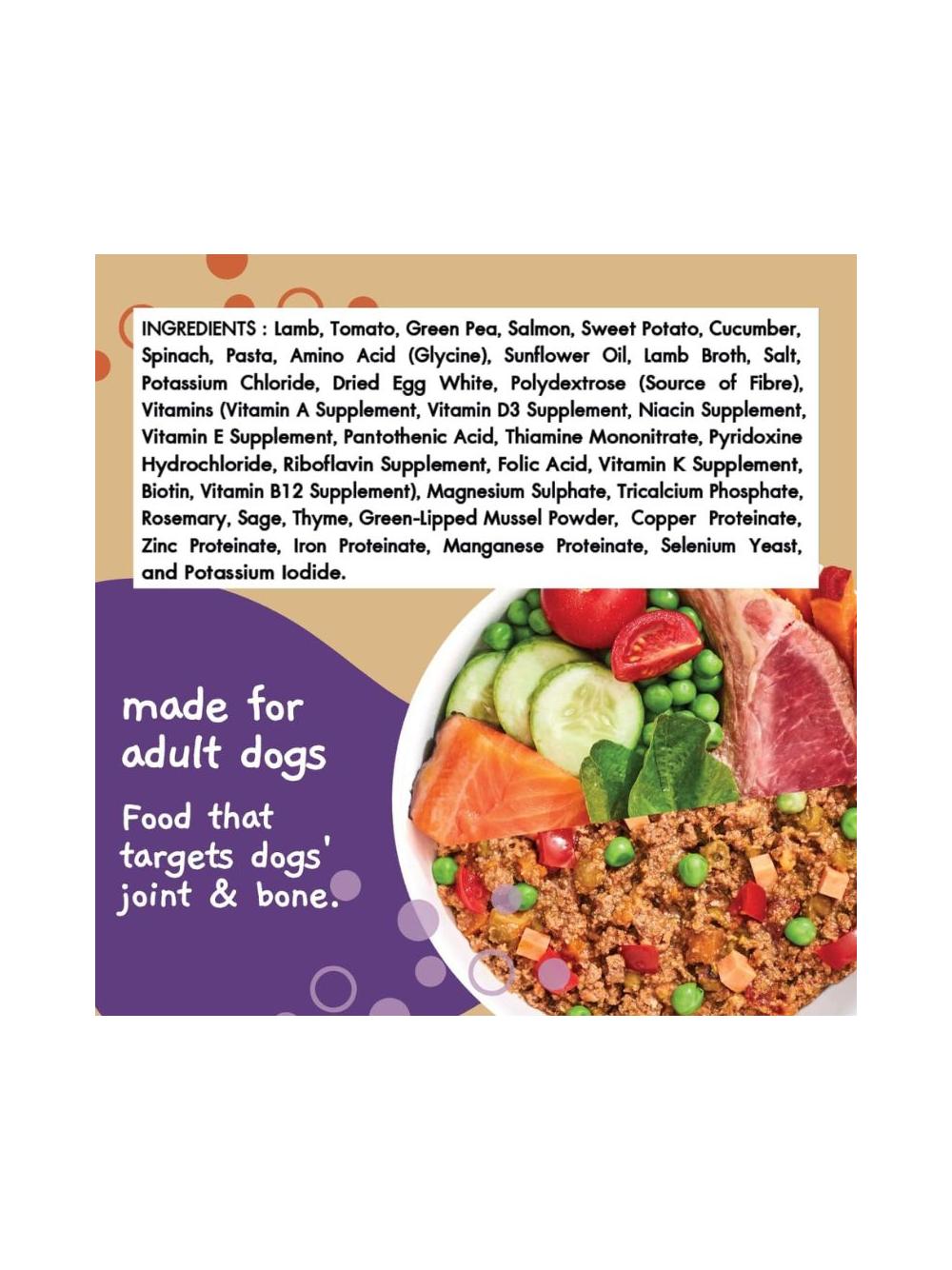 MOOCHIE HOME COOKED Joint and Bone - Lamb, Sweet Potatao & Spinach 255g dla psa