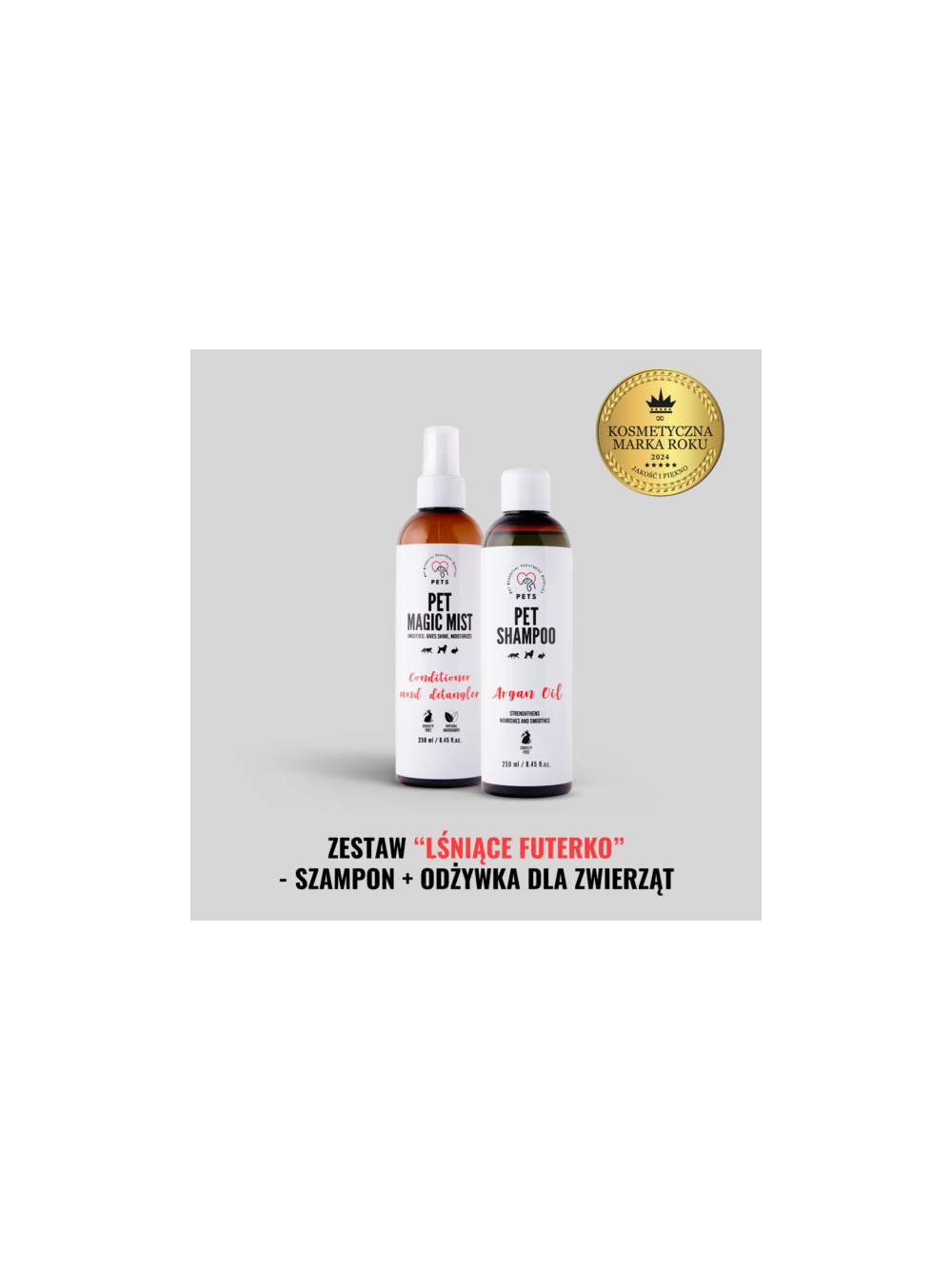 PET Shampoo Argan Oil_Szampon Arganowy 250ml Hypoallergenic + Pet Magic Mist - Magiczna Mgiełka do Sierści 250ml Łatwe rozczesywanie i odżywiona sierść