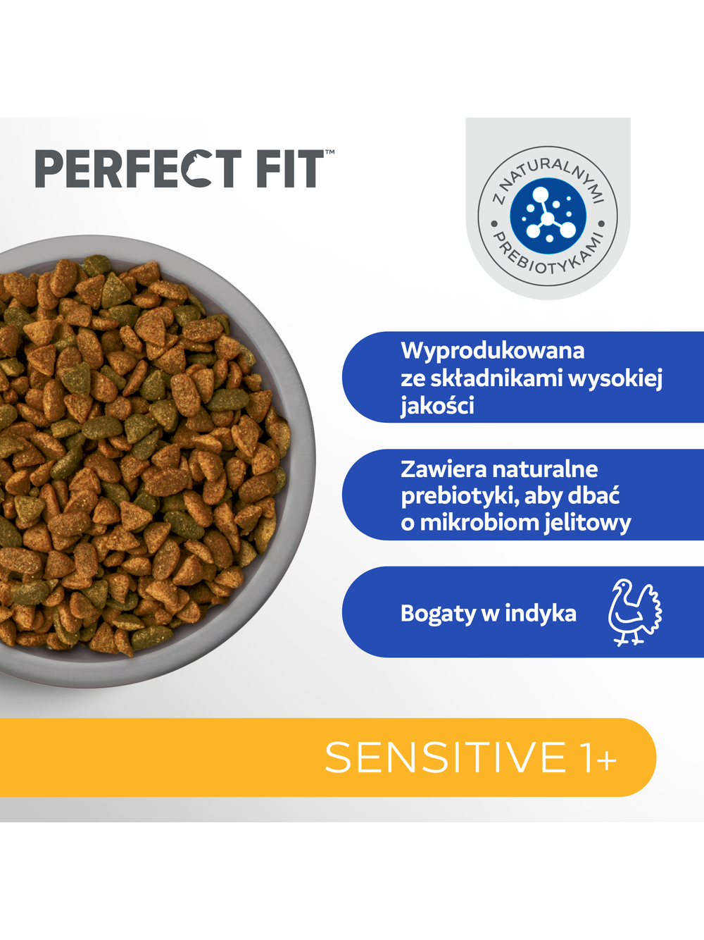 PERFECT FIT (Sensitive 1+) 6x750g Bogaty w indyka - sucha karma dla kota z wrażliwym układem trawiennym