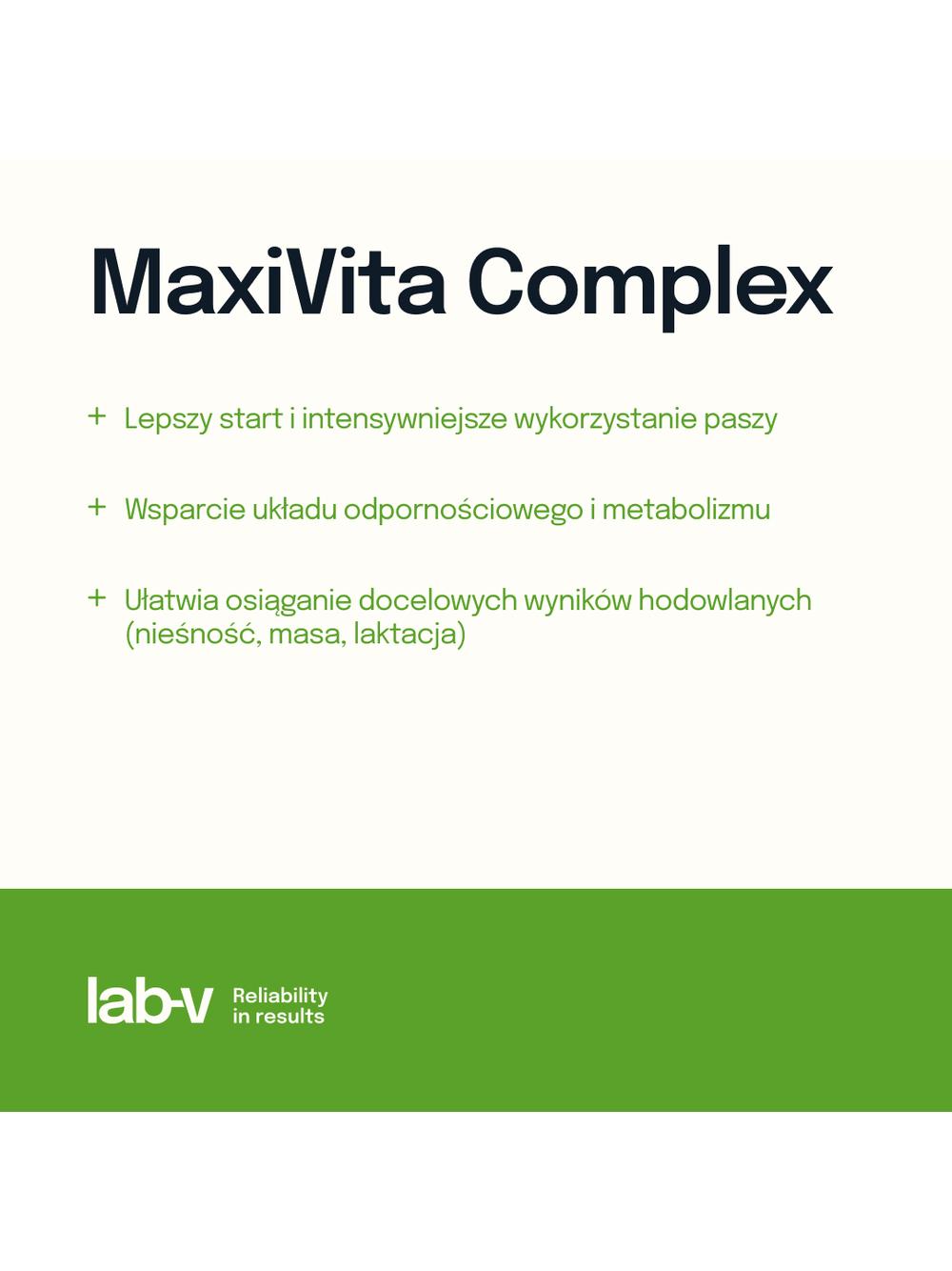 Lab-v MaxiVita Complex - mieszanka paszowa uzupełniająca – multiwitaminowa, w formie płynnej, przeznaczona dla drobiu grzebiącego, drobiu wodnego, gołębi, świń, bydła, owiec i kóz 1000 ml
