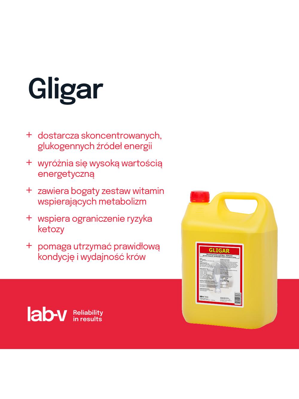 Lab-v Gligar - Mieszanka Paszowa Uzupełniająca Dietetyczna Dla Krów Mlecznych Zmniejszająca Ryzyko Wystąpienia Ketozy 5kg