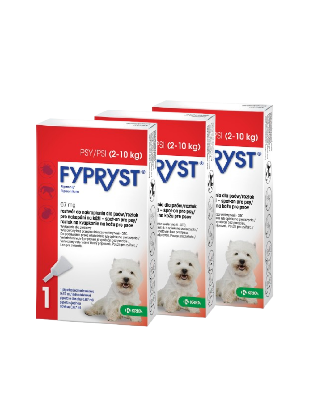 KRKA Fypryst Spot On krople na pchły i kleszcze dla psa 2-10 kg 67 mg/0,67 ml 3szt