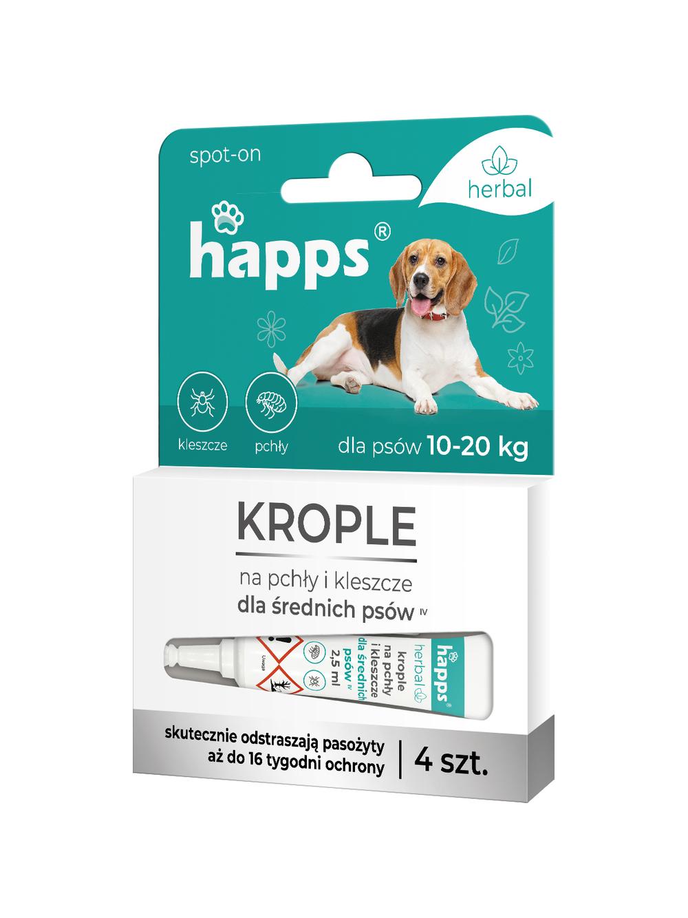 HAPPS Herbal - krople na pchły i kleszcze dla średnich psów 10-20kg