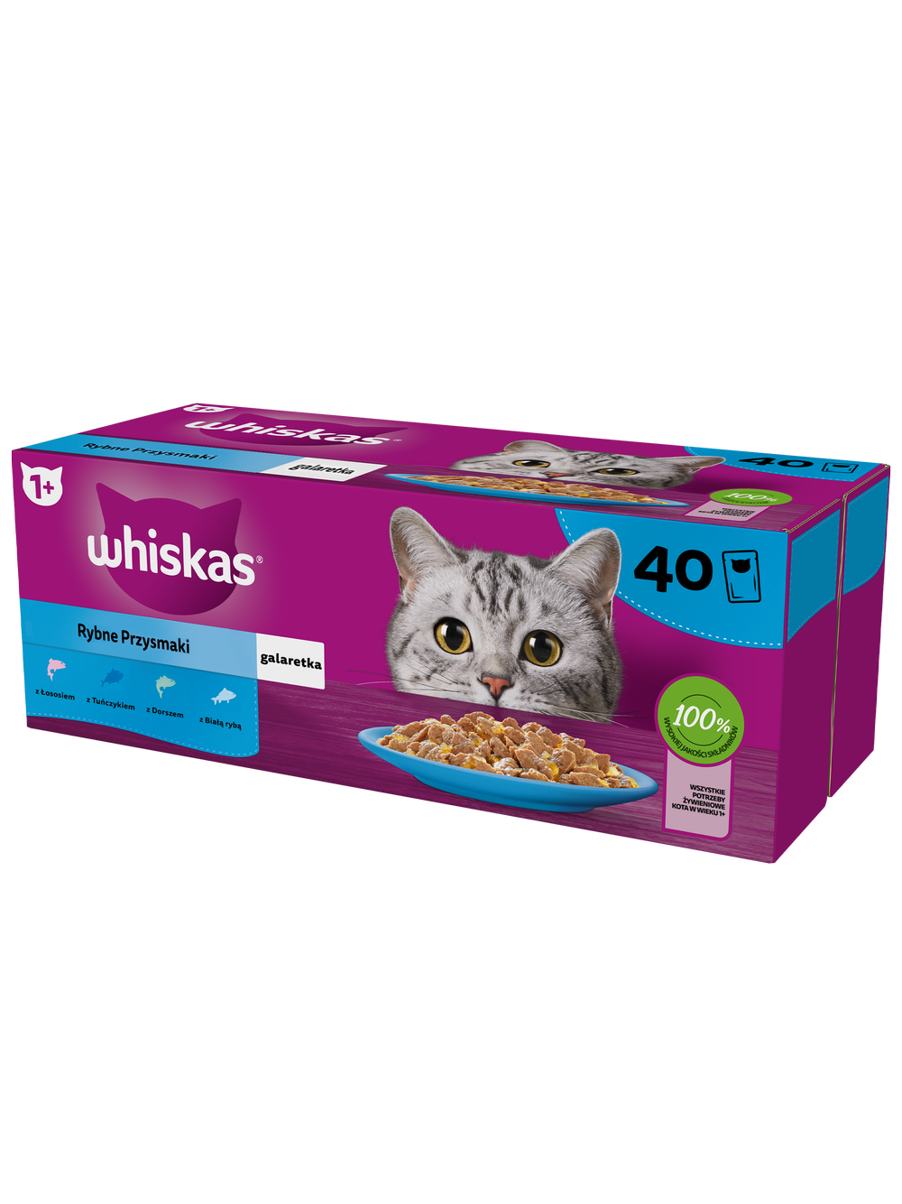 WHISKAS Adult saszetki 40 x 85 g Mix Smaków - mokra karma dla dorosłego kota, w galaretce + WHISKAS Adult saszetki 40 x 85 g Rybne Przysmaki