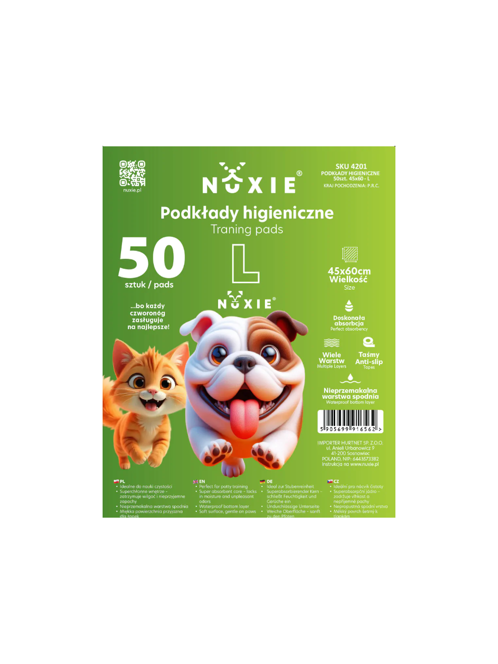 NUXIE® Podkłady higieniczne zielone L 50szt  45x60cm