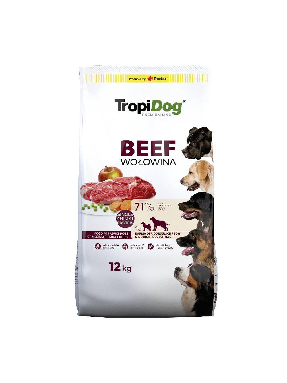 TROPIDOG Premium Adult medium & large breed wołowina z ryżem 12kg