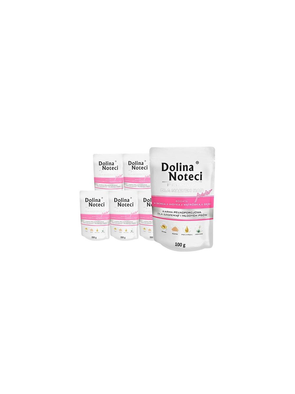 Dolina Noteci PREMIUM dla psów małych ras JUNIOR bogata w serca z indyka z wątróbką z gęsi saszetka  10x100g