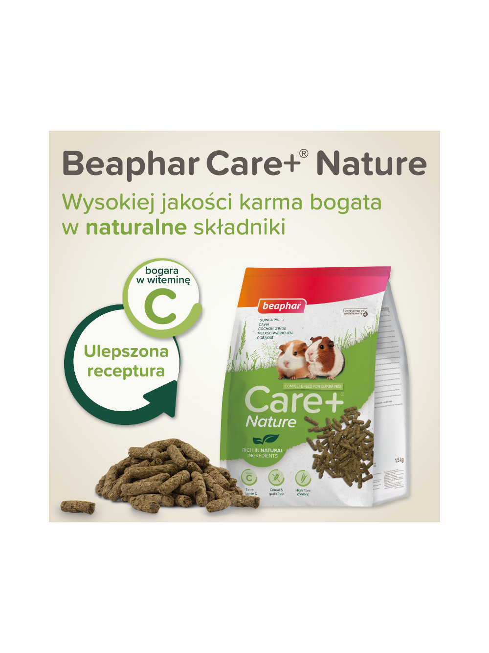 BEAPHAR- Care+ Nature Guinea Pig 1,5kg - karma Super Premium dla świnek morskich