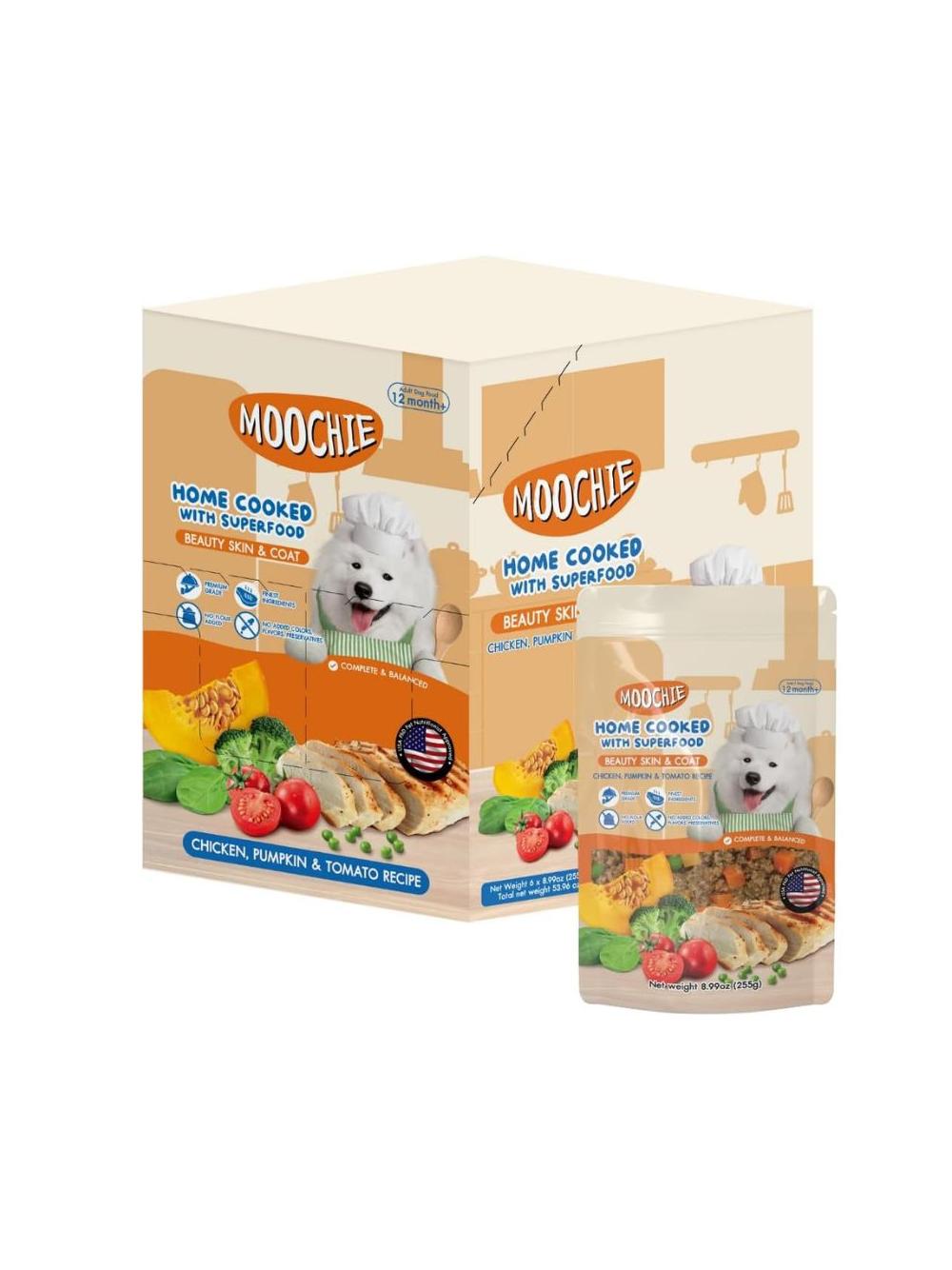 MOOCHIE HOME COOKED Beauty Skin & Coat - Chicken, Pumpkin & Tomato 255g dla psa (przepis z kurczakiem, dynią i pomidorami)