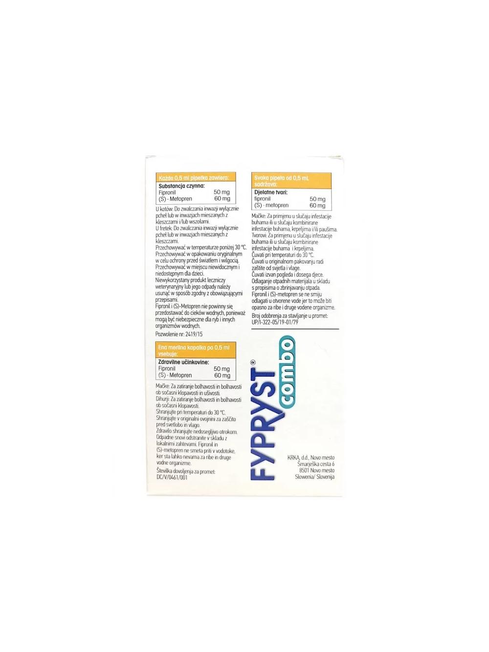KRKA Fypryst Combo Kot 50mg-60mg/0,5ml 3szt