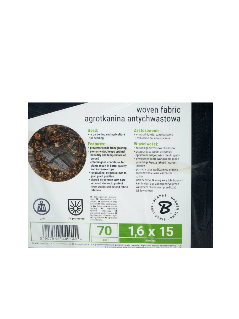 Agrotkanina PP czarna UV, 70g, 1,6 x 15m