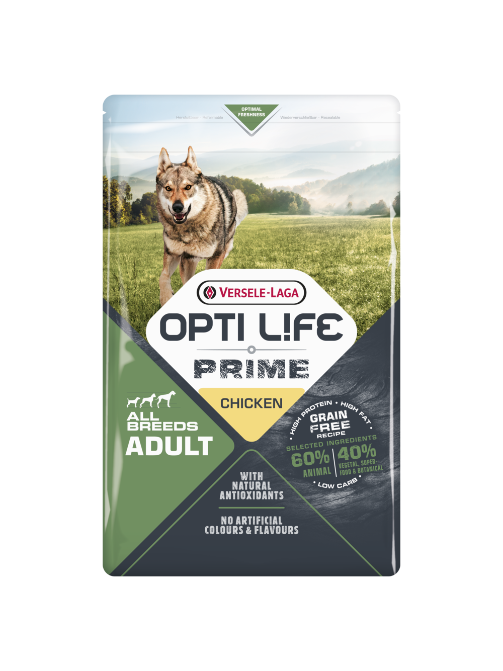 VERSELE-LAGA Opti Life Prime Adult Chicken 2,5kg - karma bezzbożowa dla dla dorosłych psów z kurczakiem + niespodzianka dla psa GRATIS!