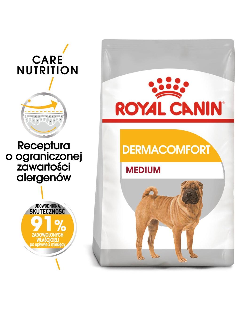 ROYAL CANIN CCN Medium Dermacomfort 11,9kg karma sucha dla psów dorosłych, ras średnich, o wrażliwej skórze, skłonnej do podrażnień / Opakowanie uszkodzone (4686) !!!