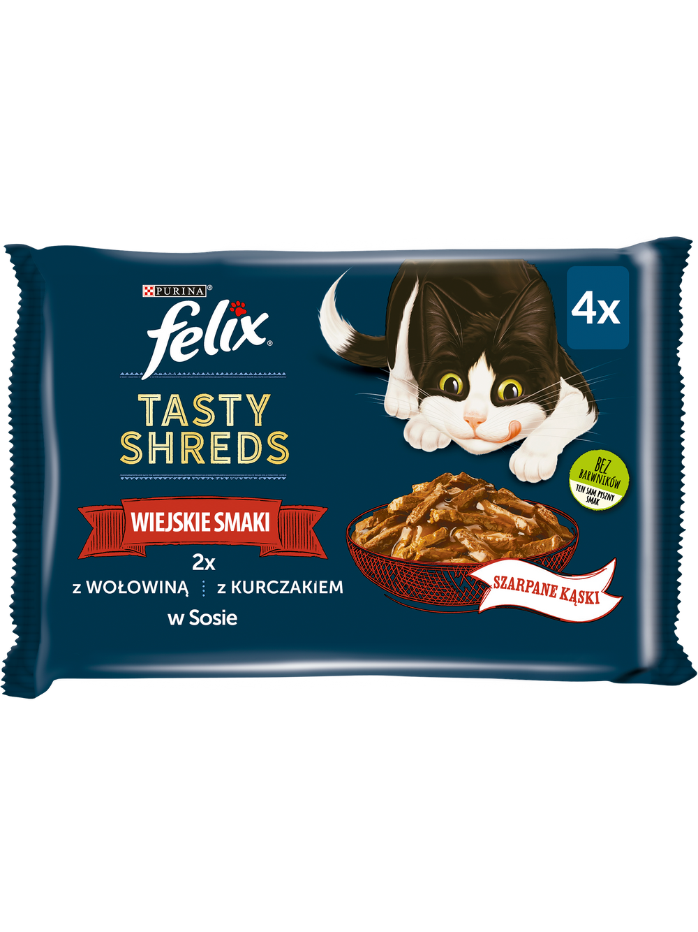 FELIX Tasty Shreds Karma dla dorosłych kotów wiejskie smaki w sosie 12x(4x80g)