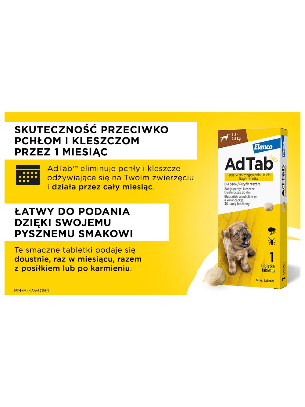 ELANCO AdTab 450mg tabletka na pchły i kleszcze dla psów >11 - 22 kg