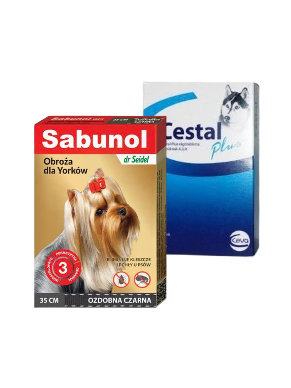 Sabunol ozdobna czarna obroża dla Yorków 35 cm+ Cestal Dog Plus tabletki na odrobaczanie psów 2 sztuki