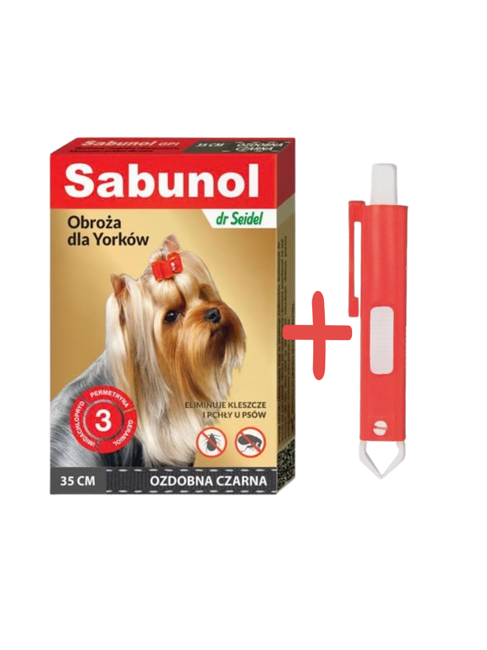 Sabunol ozdobna czarna obroża dla Yorków 35 cm+ TRIXIE Szczypce do usuwania kleszczy 9cm