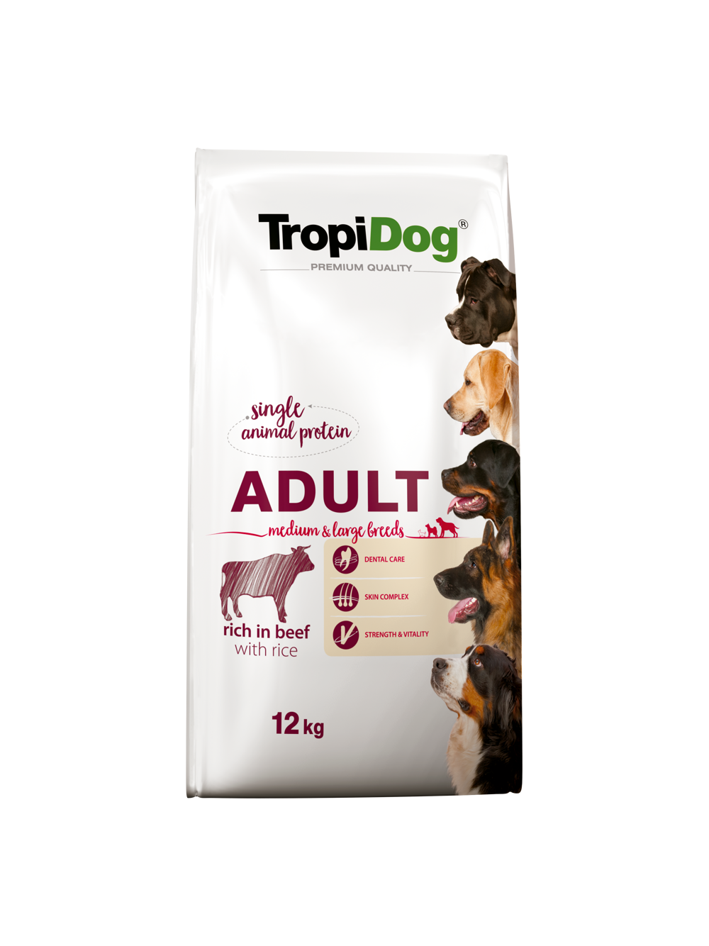 TROPIDOG Premium Adult medium & large breed wołowina z ryżem 12kg