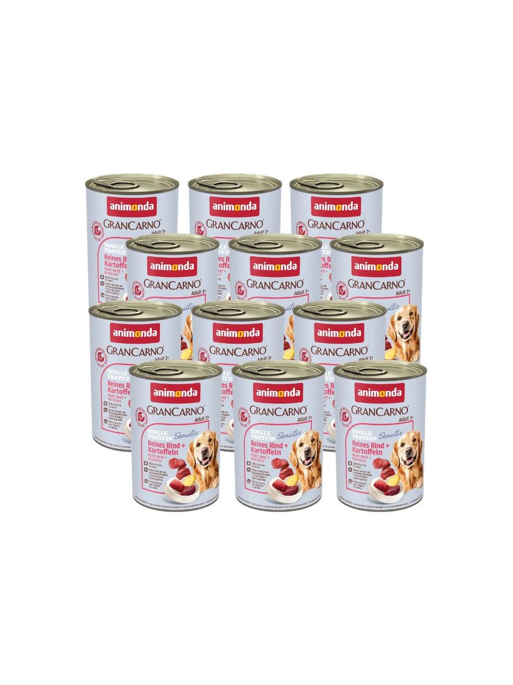 ANIMONDA GranCarno Sensitiv  Adult Dog smak: Wołowina, Ziemniaki 12x400g