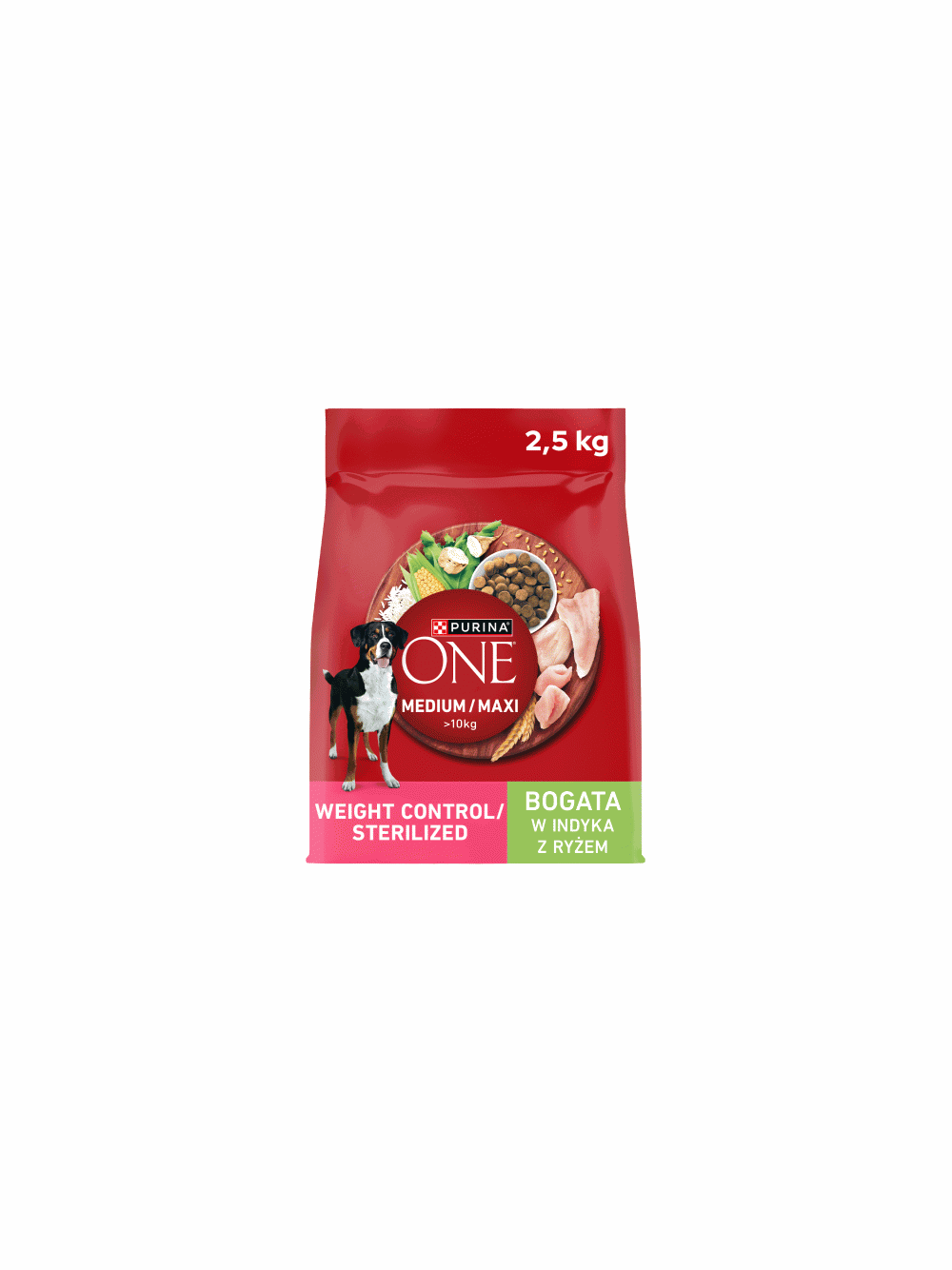 PURINA ONE Weight Control/Sterilized Medium/Maxi Karma dla psów bogata w indyka z ryżem 4x2,5 kg