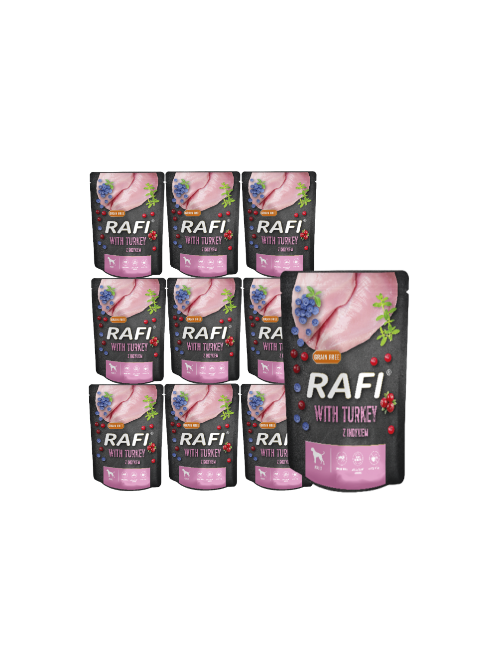 Rafi z indykiem dla psa - saszetka (czarne opakowanie) 10x300g