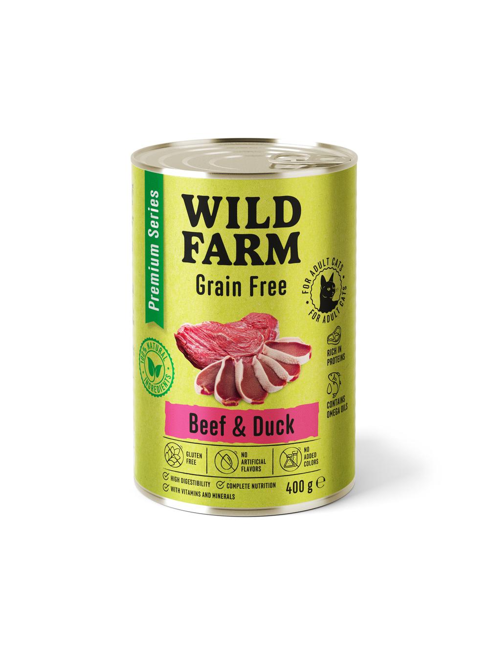 WILD FARM Premium Grain Free Beef and Duck 400g  - bezzbożowa karma dla kota