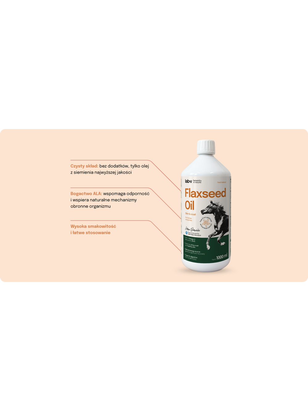 Lab-v Flaxseed Oil – 100% olej lniany tłoczony na zimno dla koni 1000 ml