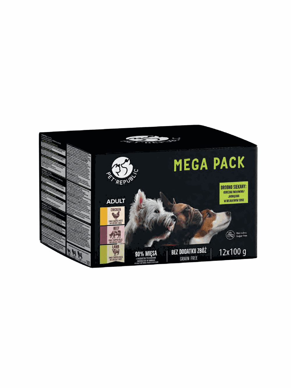 PetRepublic karma mokra dla psów małych ras kawałki w delikatnym sosie MIX 3 smaków 12x100g