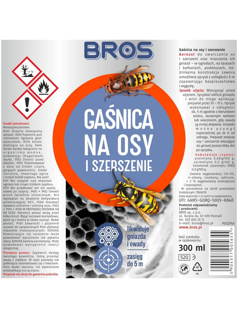 BROS - gaśnica na osy i szerszenie 300ml