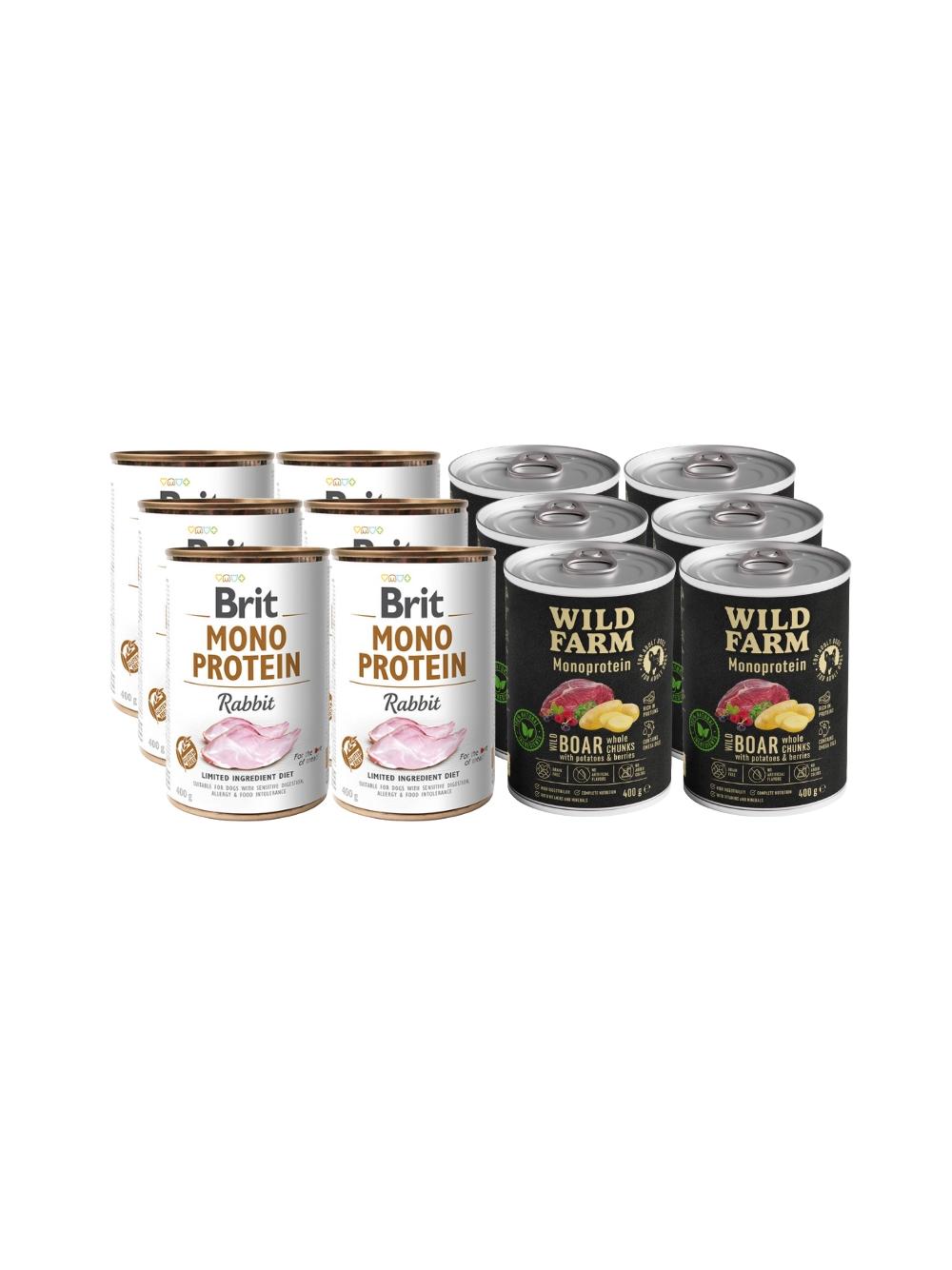 BRIT MONO PROTEIN RABBIT + WILD FARM Monoprotein Wild Boar 12x400g