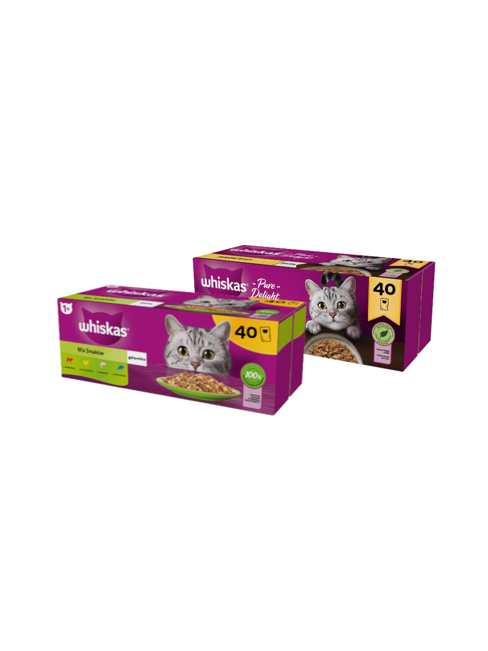 WHISKAS Adult saszetki 40 x 85 g Mix Smaków - mokra karma dla dorosłego kota, w galaretce + WHISKAS Adult saszetki 40 x 85 g Drobiowe Frykasy