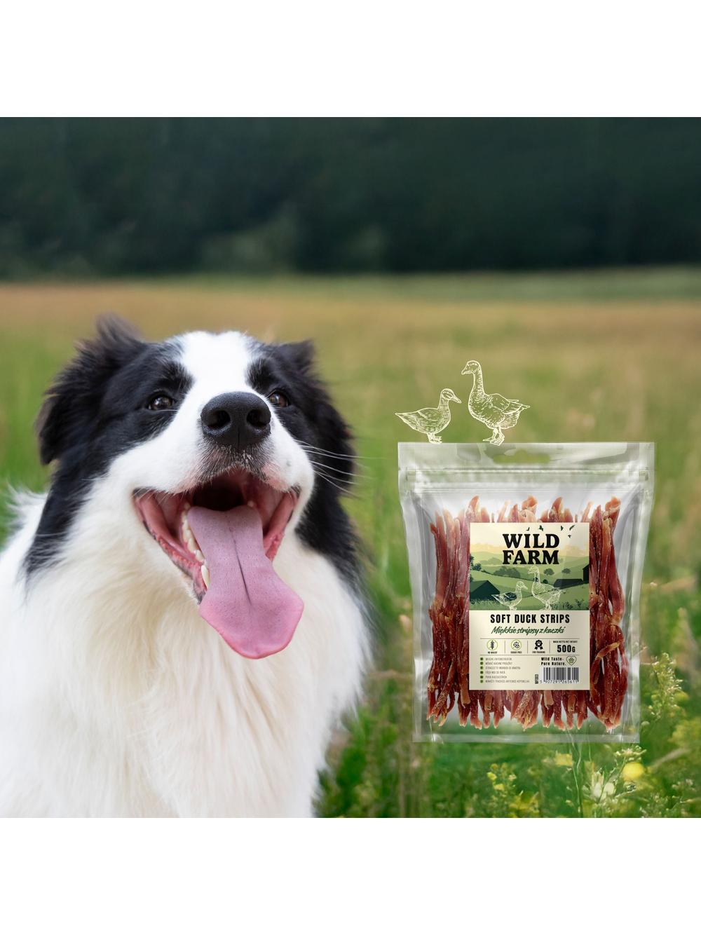 WILD FARM Miękkie stripsy z kaczki 500g przysmak dla psa