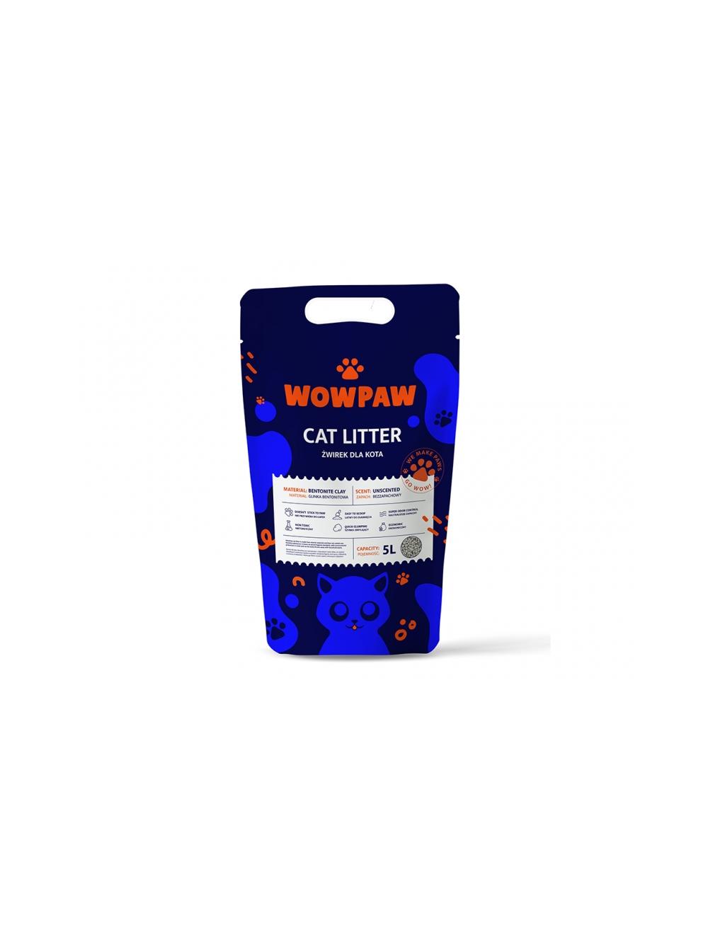 WOW PAW Żwirek Bentonitowy - Bezzapachowy dla kota 5L