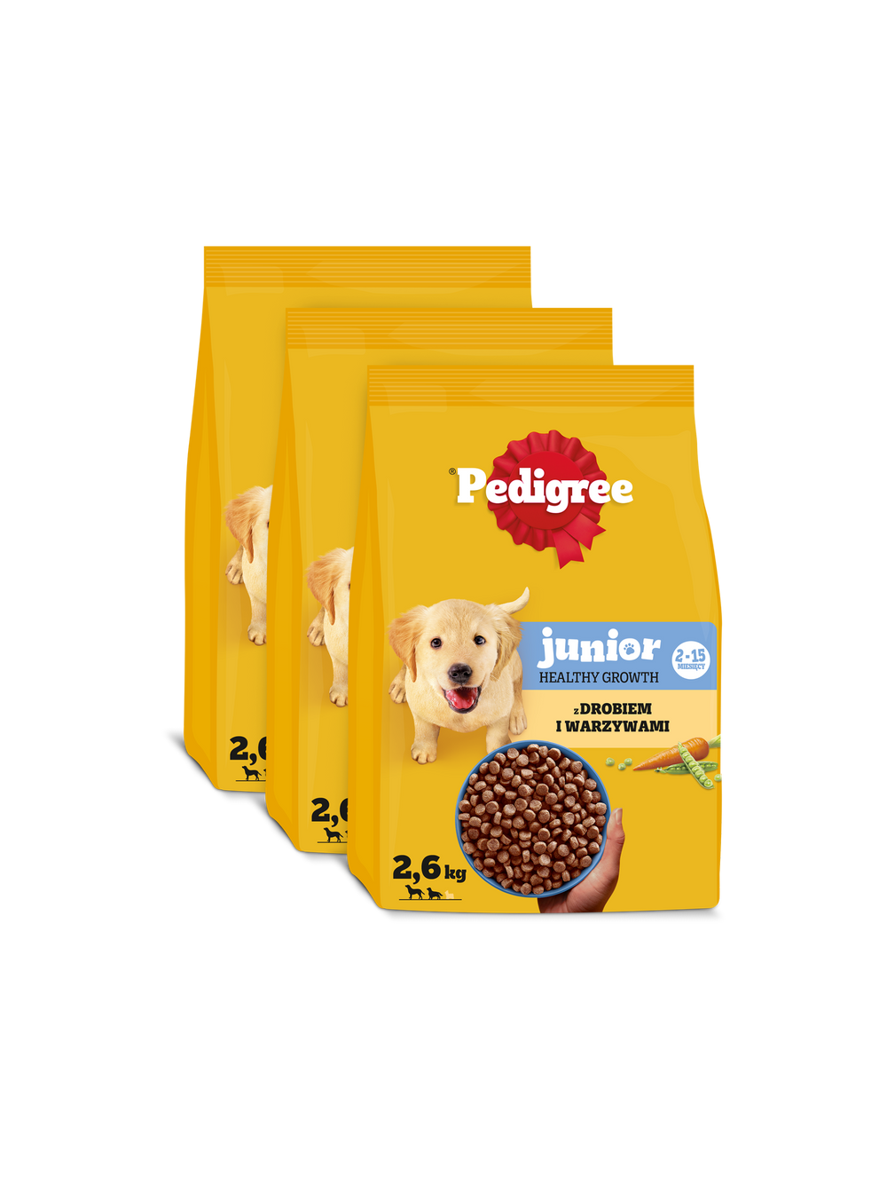 PEDIGREE Junior sucha karma dla psa z drobiem i warzywami 3x2,6kg