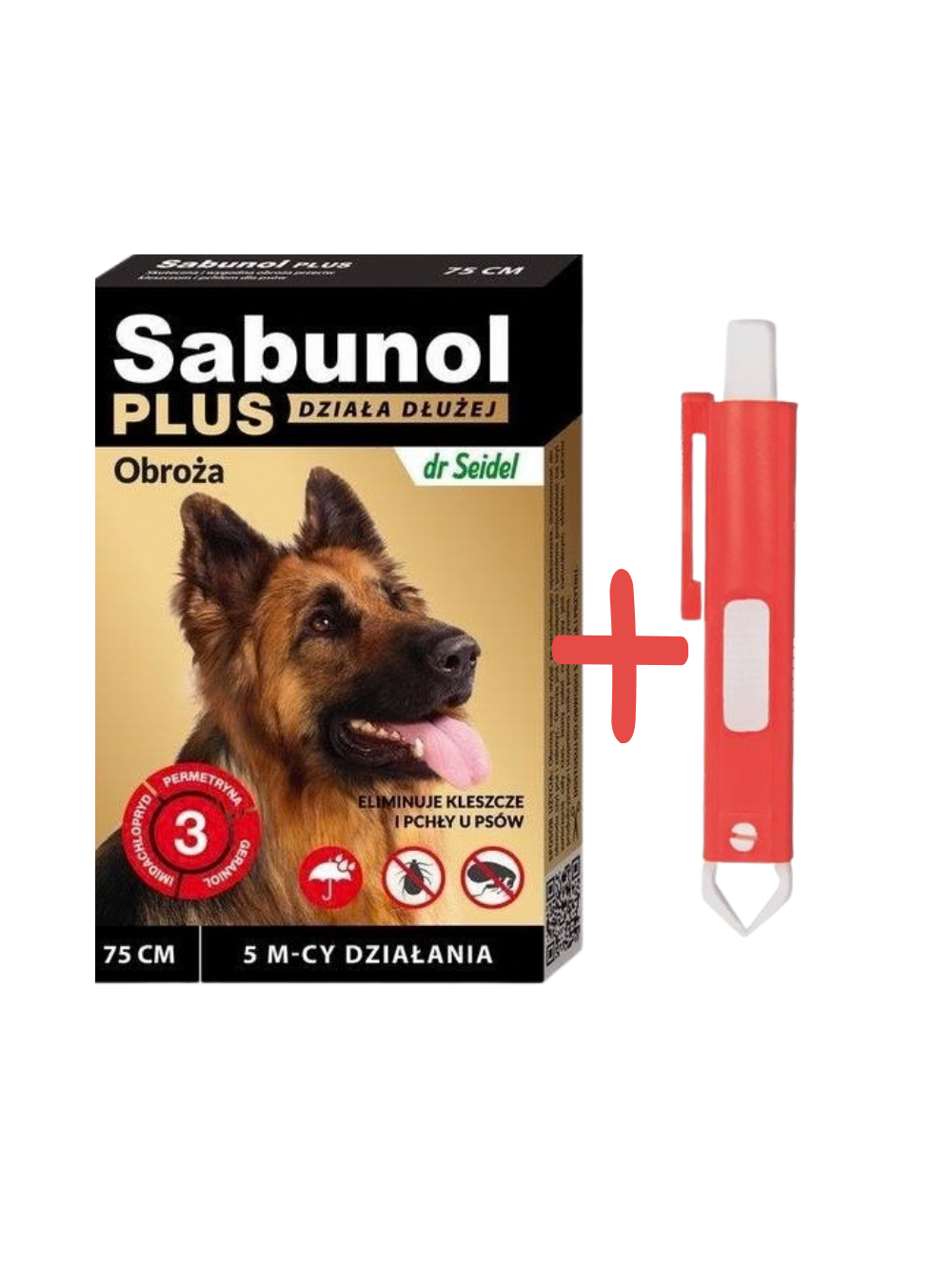 Sabunol Plus - Obroża przeciw pchłom i kleszczom dla psa 75cm+TRIXIE Szczypce do usuwania kleszczy 9cm