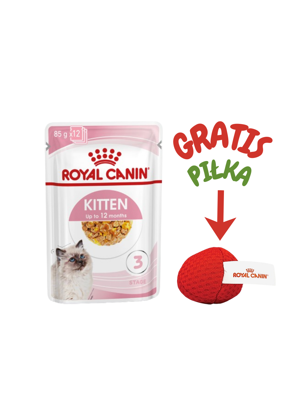 ROYAL CANIN Kitten Instinctive w galaretce 12x85g karma mokra w galaretce dla kociąt do 12 miesiąca życia + Royal Canin piłka dla kota GRATIS!!!