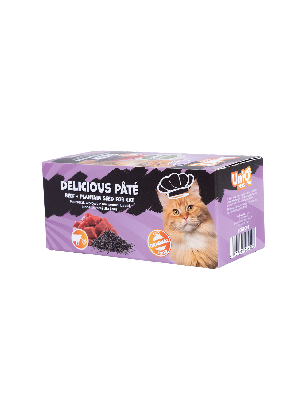 UNIQ PETS KARMA MOKRA DLA KOTA ROYAL BEEF pasztecik wołowy z nasionami babki lancetowatej 30 g x 8 szt