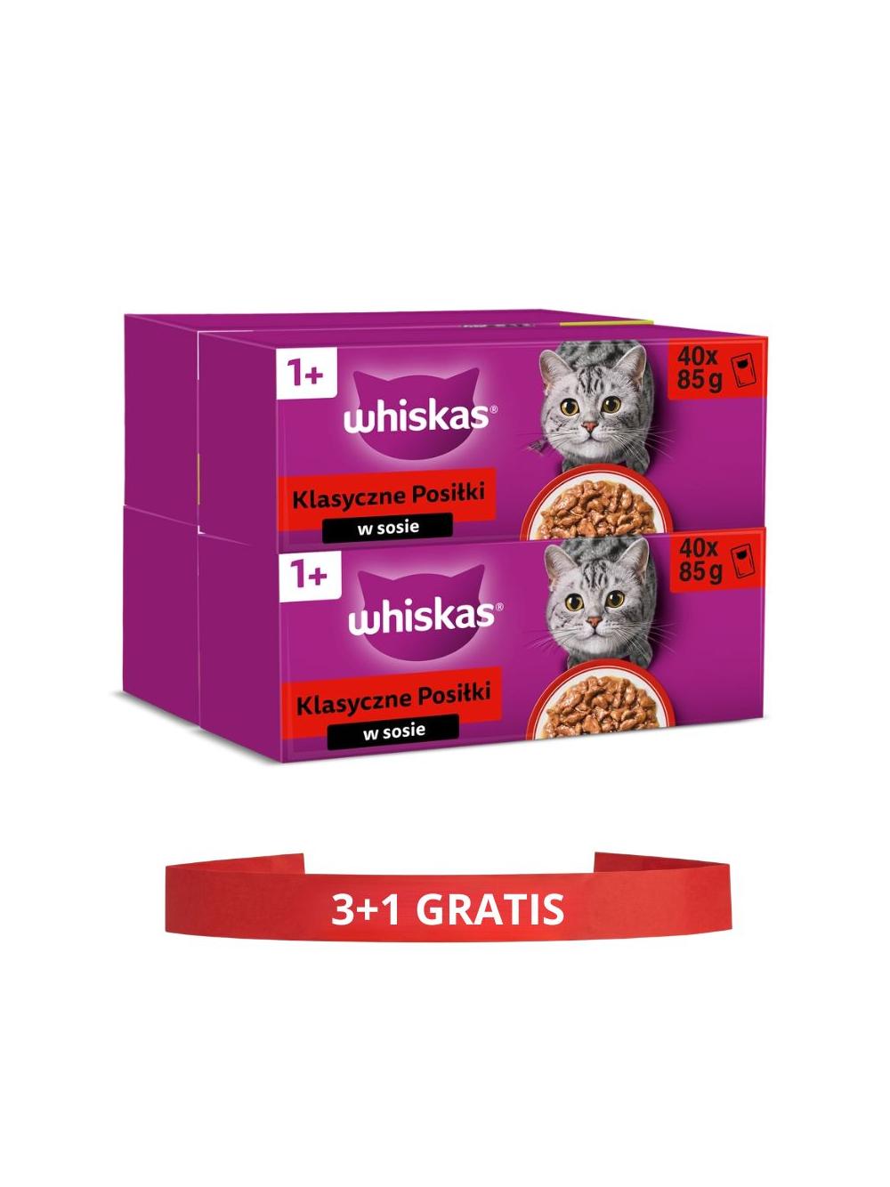 WHISKAS Adult saszetki 160x85g Klasyczne Posiłki - mokra karma dla dorosłego kota, w sosie (kawałki z: wołowiną, kurczakiem, jagnięciną, drobiem)