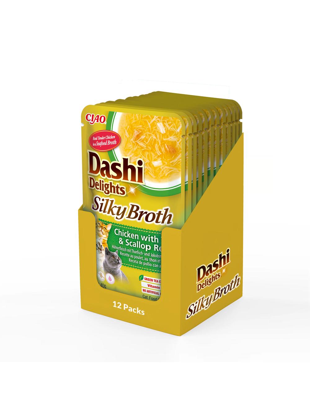 INABA Dashi Delights Silky Broth Chicken with Tuna & Scallop Recipe 12x40g