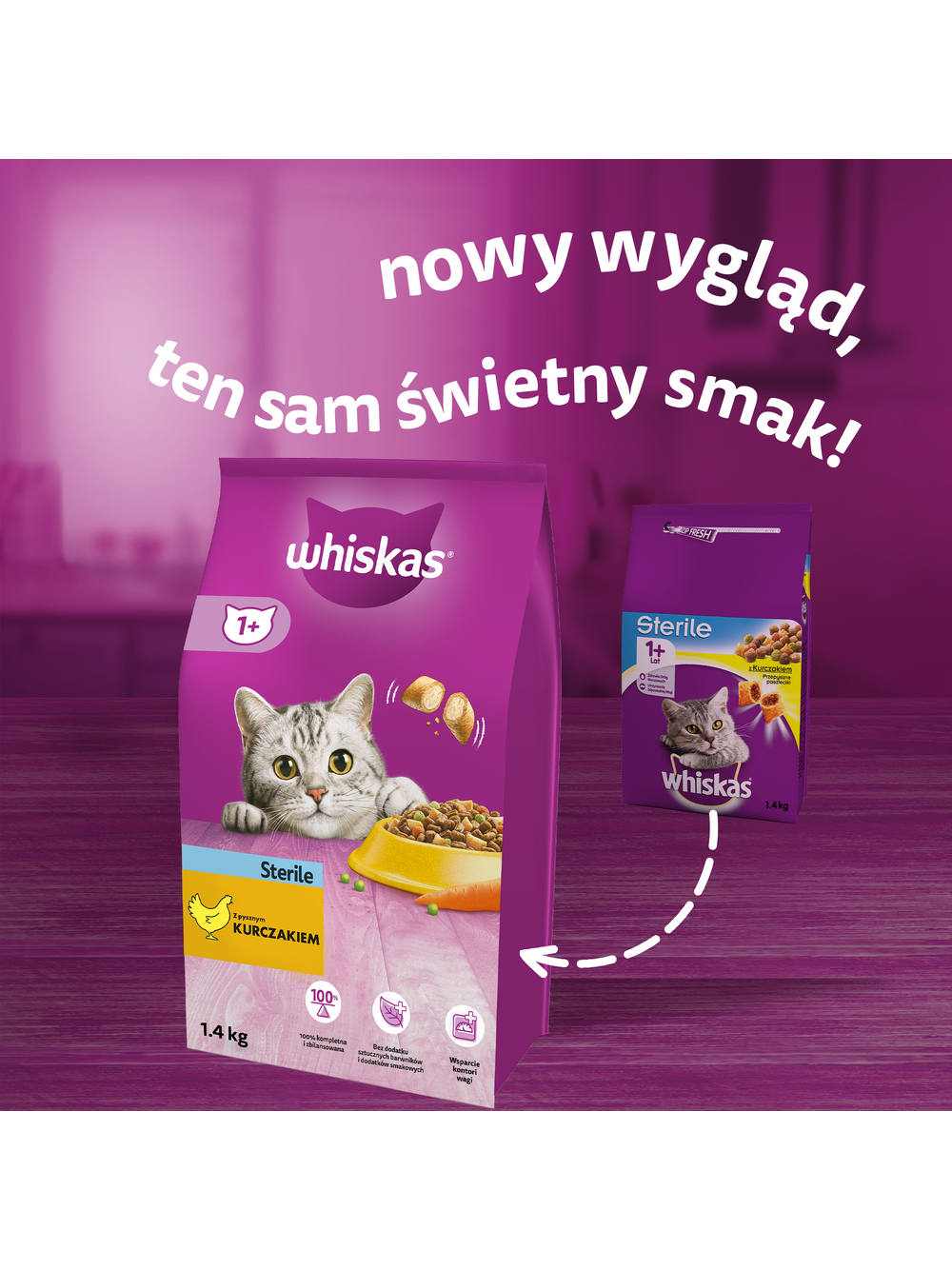 WHISKAS Sterile 3x3,8 kg - sucha karma dla dorosłego kota po zabiegu kastracji, z pysznym kurczakiem