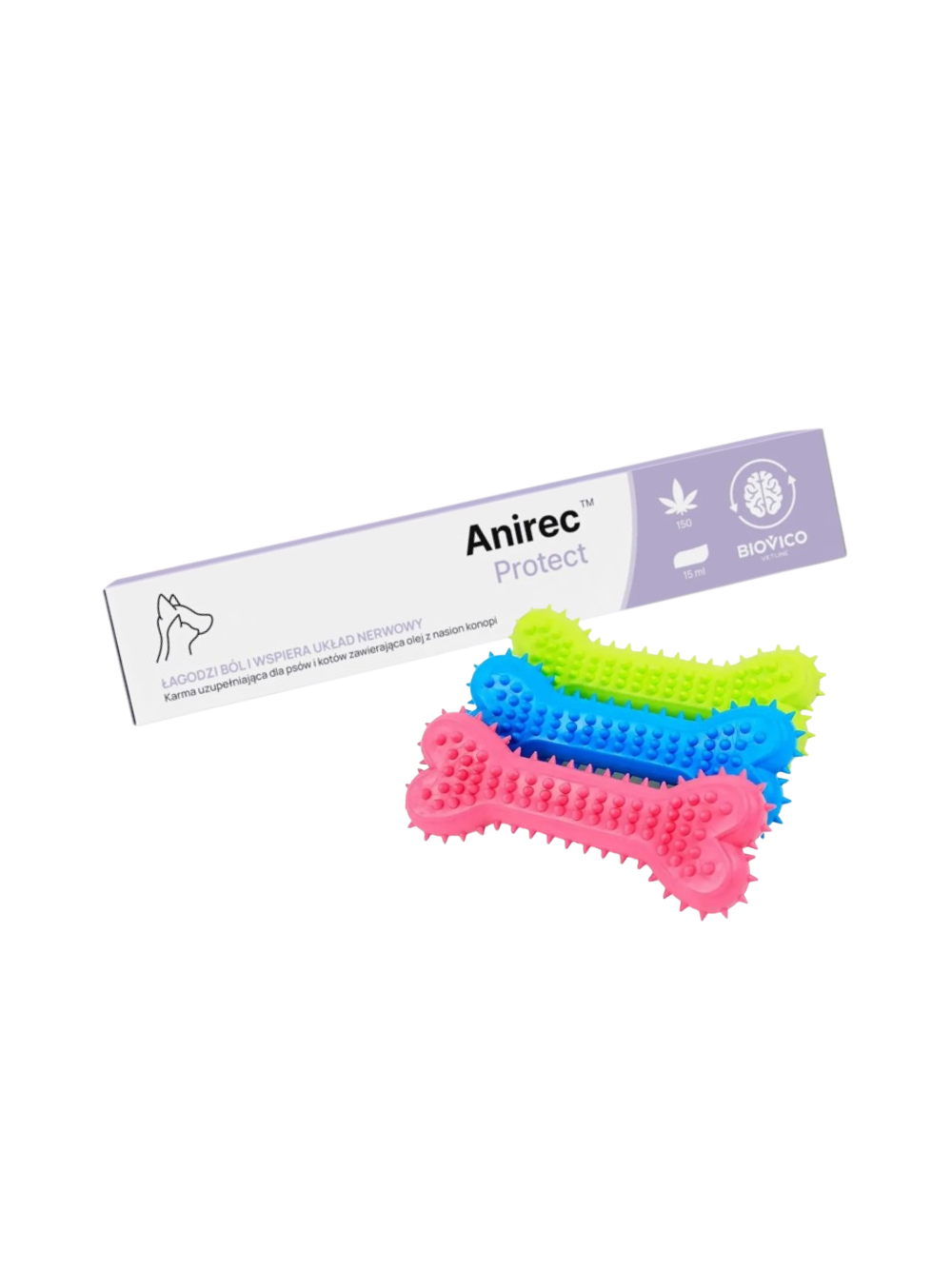 BIOVICO Anirec Protect 15ml pasta CBD olej konopny dla psa i kota 15ml + NUXIE Zabawka gumowa dla psa - gryzak kość 14cm GRATIS!!