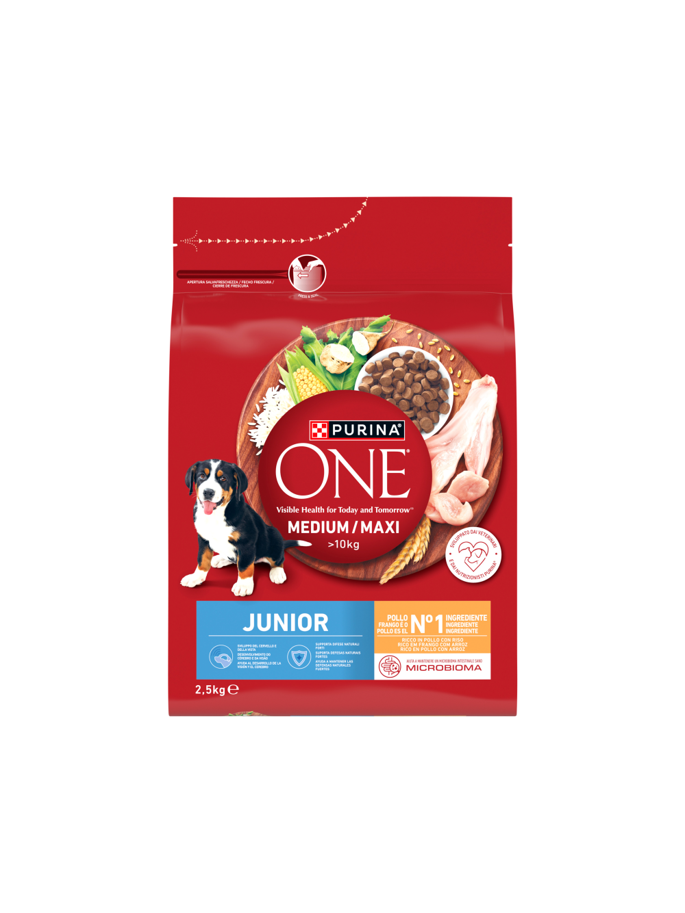 PURINA ONE Junior Medium/Maxi Karma dla szczeniąt bogata w kurczaka z ryżem 4x2,5 kg