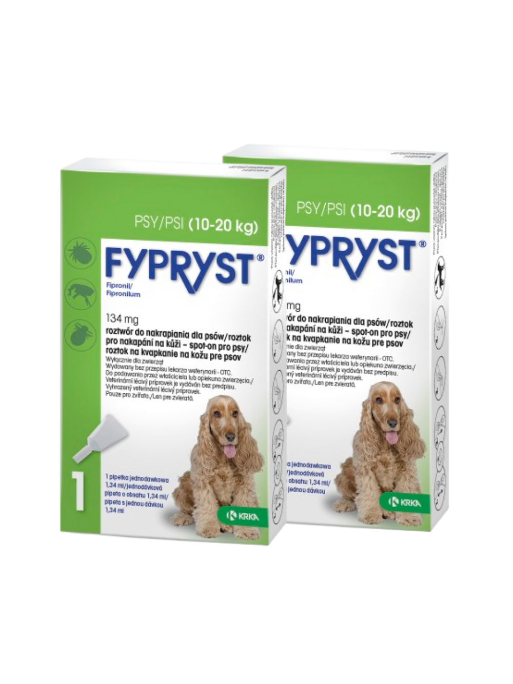KRKA Fypryst Spot On krople na pchły i kleszcze dla psa 10-20 kg 134 mg/1,34 ml 2 szt.
