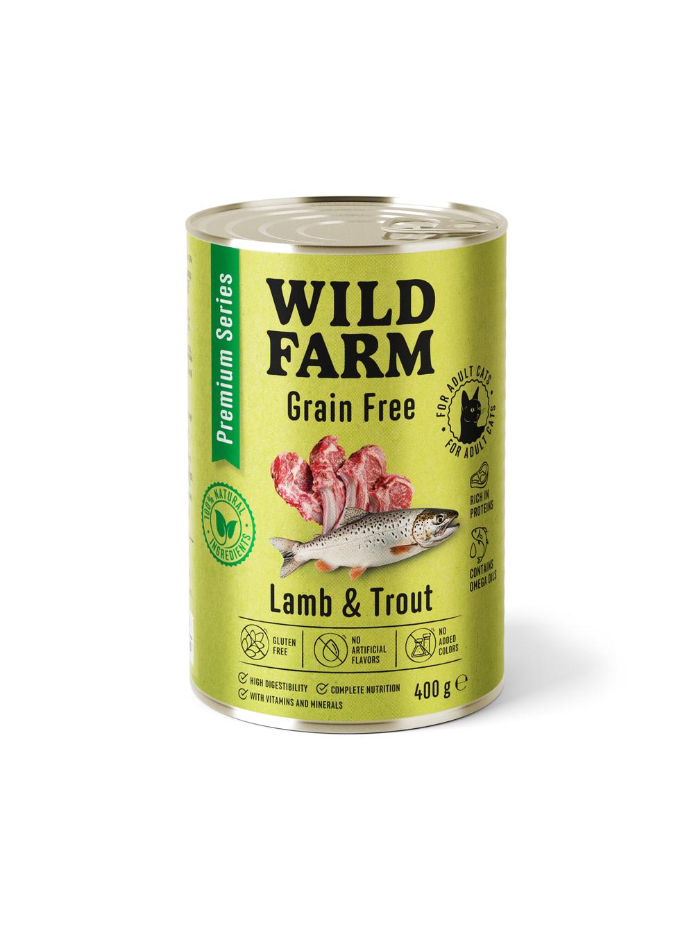 WILD FARM Premium Grain Free Lamb and Trout 400g  - bezzbożowa karma dla kota