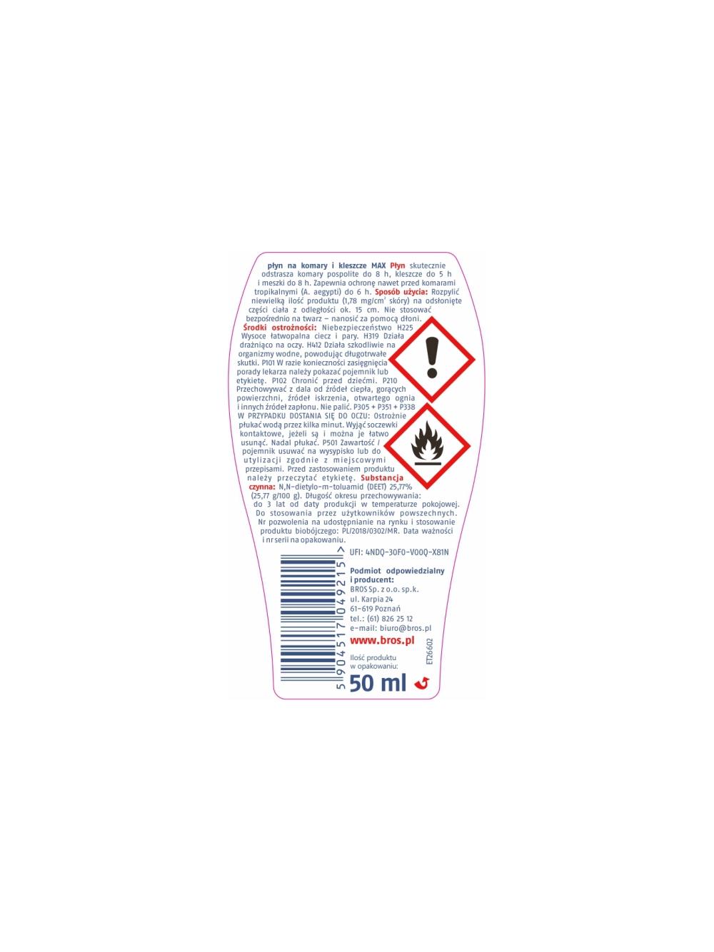 BROS Płyn na komary i kleszcze MAX 50ml