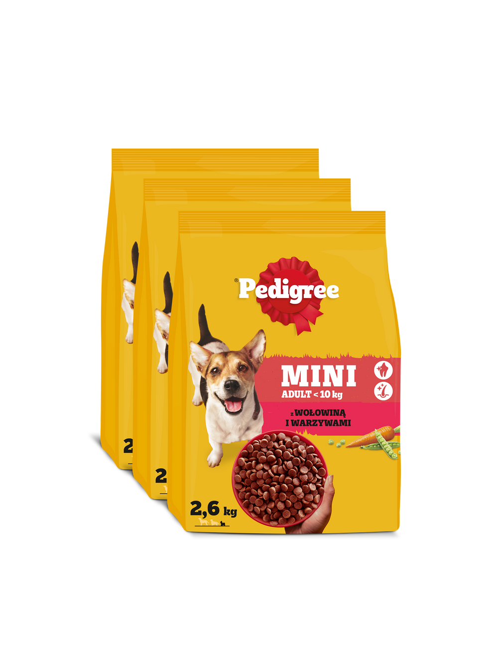 Pedigree Adult Mini dla psów małych ras z wołowiną i warzywami 3x2,6 kg