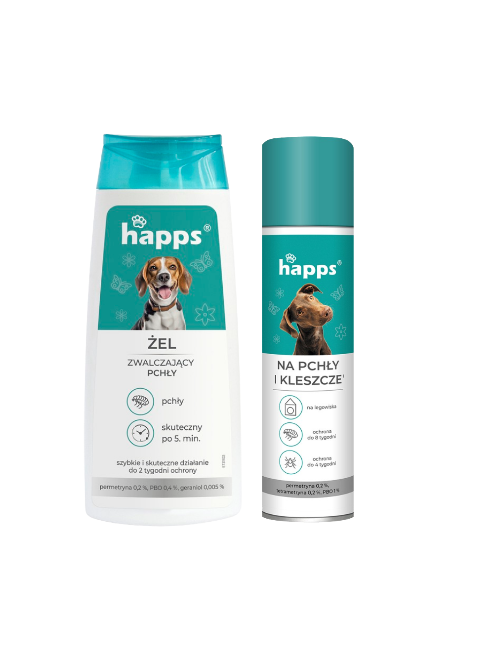 HAPPS - żel zwalczający pchły 150ml + HAPPS -Aerozol na pchły i kleszcze 250ml