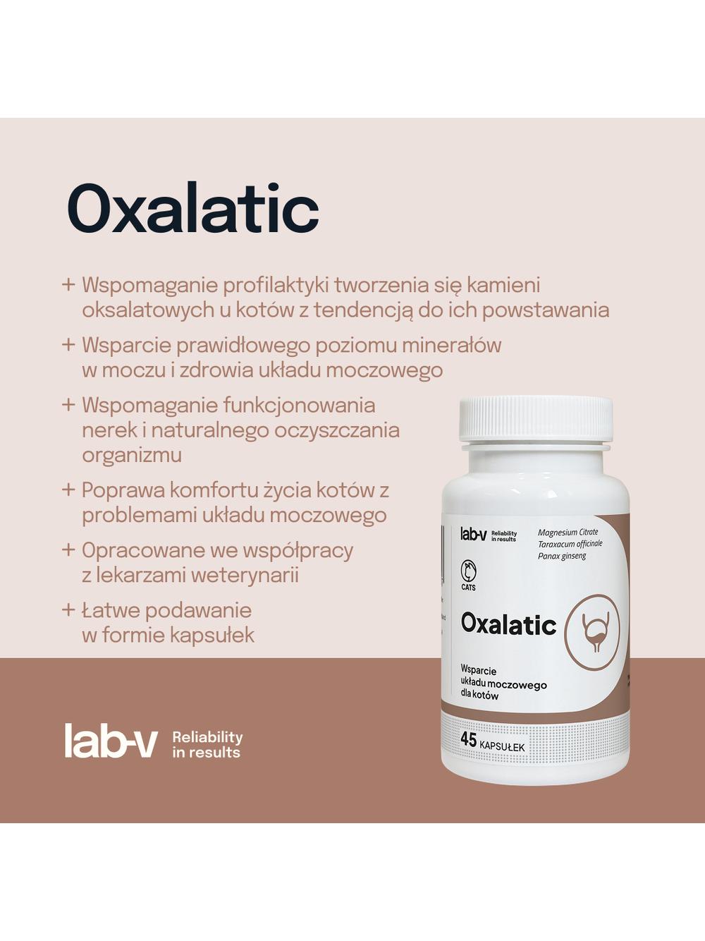 Lab-v Oxalatic – Wsparcie dla kotów przy tworzeniu się kamieni oksalatowych 45 kapsułek